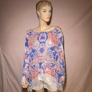 Mushka by Sienna Rose, Inc. Blouse Navy Blue Print Flowy Blouse Size 3XL